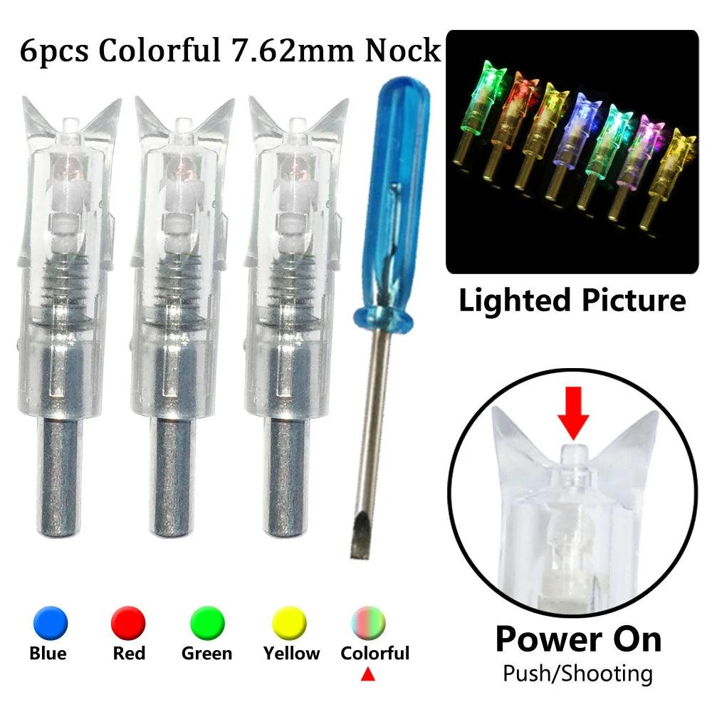 5/6pcs Archery LED Lighted Nocks Fit 7.6mm Universal Arrow Shaft Glowing Tail Carbon Crossbow Bolts Hunting Shooting Accessories - Wild Frontier Gear LLC