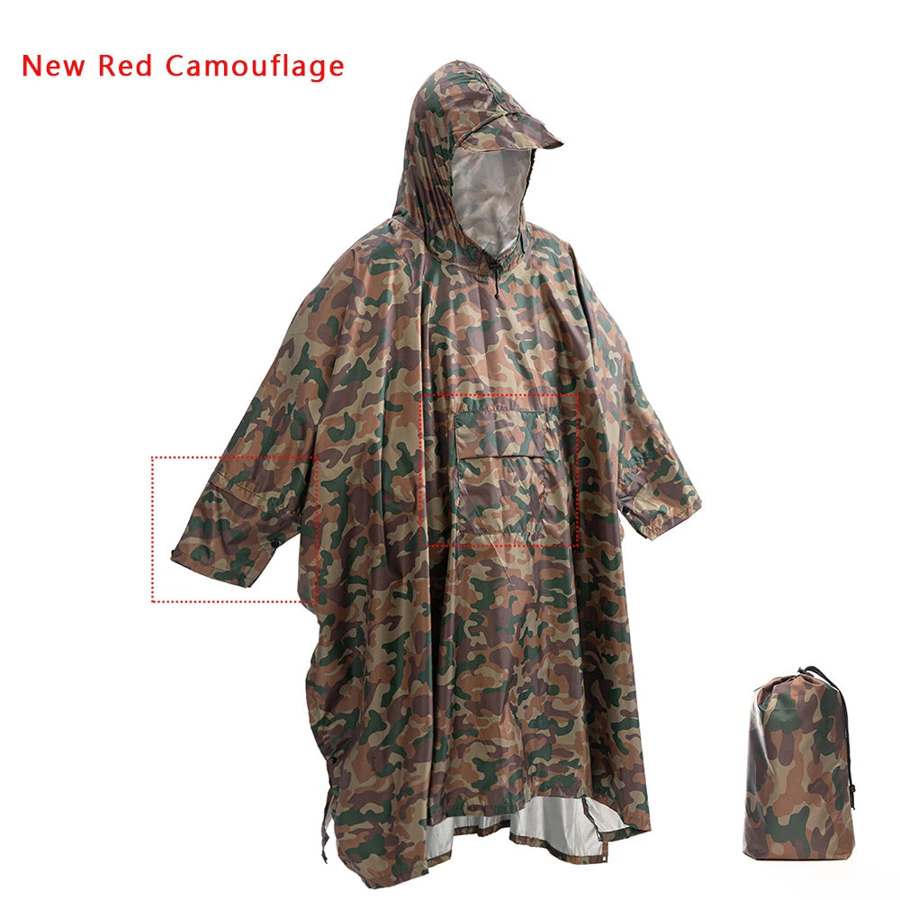 3 In 1 Outdoor Military Waterproof Raincoat Rain Coat Men Raincoat Women Awning From The Rain Motorcycle Rain Poncho Picnic Mat
