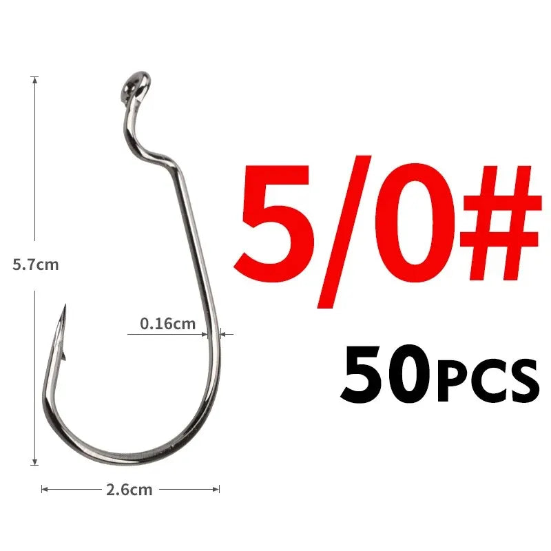 50PC High Strength Crank Hook Barbed Hook Carbon Steel Fishing For Soft Fishing Lure Wide Belly Crank Hooks Fishing Accessories