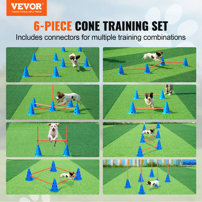 VEVOR Dog Agility Hurdle Cone Set Agility Training Equipment with Height Adjustable Crossbar Puppy Obstacle Course Jump Starter