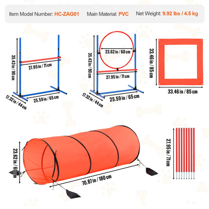 VEVOR Dog Agility Hurdle Cone Set Agility Training Equipment with Height Adjustable Crossbar Puppy Obstacle Course Jump Starter