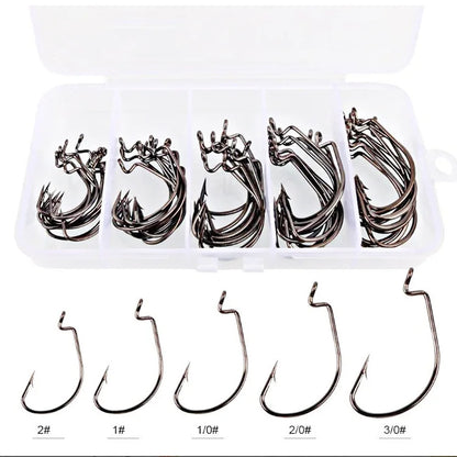 Crank Hook Set 50pcs/Box 2# 1# 1/0# 2/0# 3/0# Having Barbs Crank Soft Bait Road Sub Hook Tackles Fish Hook Sets Suit