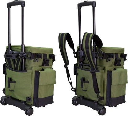Outdoors Rolling Tackle Box with Wheels - Waterproof Fishing Backpack, 5 Removable Trays, 4 Rod Holders, Gifts for Men, F