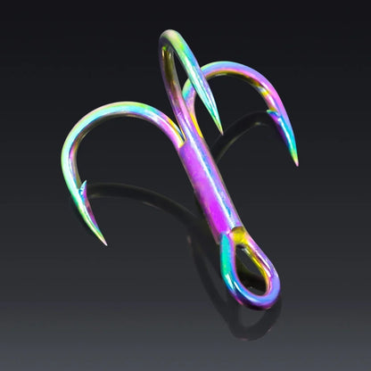 FLYSAND 10Pcs/Box Treble Fishing Hook Stainless Steel Saltwater Freshwater Colourful Rainbow Anchor Three Hooks #4 #6 #8 #10