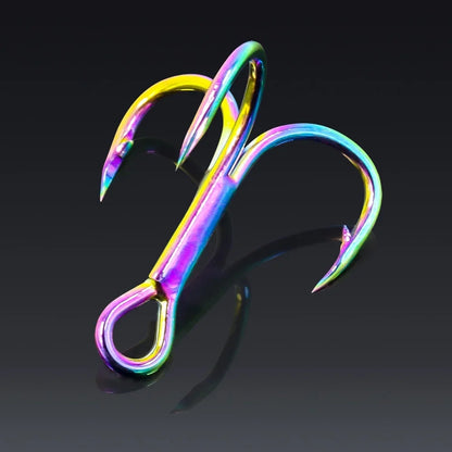 FLYSAND 10Pcs/Box Treble Fishing Hook Stainless Steel Saltwater Freshwater Colourful Rainbow Anchor Three Hooks #4 #6 #8 #10