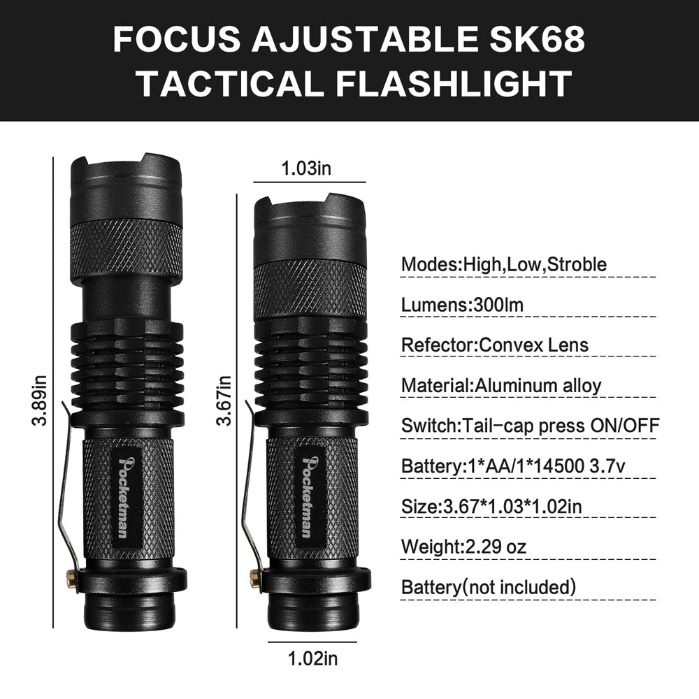 5 PCS Mini Brightest Led Flashlight Tactical Flashlights Powerful LED Torch  Zoomable Flashlamp Powered by AA batteries or 14500