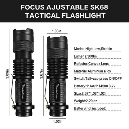 5 PCS Mini Brightest Led Flashlight Tactical Flashlights Powerful LED Torch  Zoomable Flashlamp Powered by AA batteries or 14500