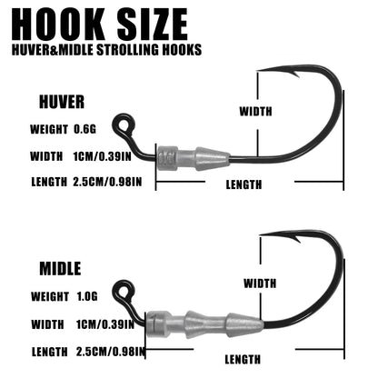 5pcs Fishing Weighted Worm Hooks For Soft Plastics Lures, Jig Head Hooks, Barbed Crank Hooks For Freshwater Saltwate
