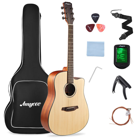 41" Acoustic Guitar Full Size Steel Acustica Guitarra with Gig Bag, Tuner, Strap, Strings, Picks, Capos, Cutaway, Right Hand Wild Frontier Gear LLC