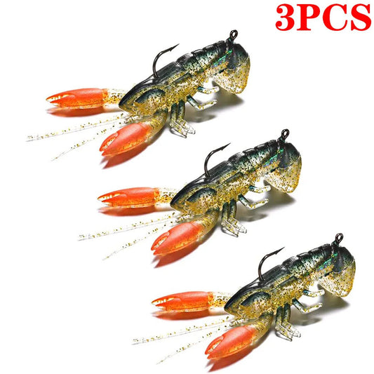 3pcs Soft Fishing Lure Crawfish Artificial Bait Shrimp Lobster Claw Fake Lure For Bass Trout Catfish Salmon Swimbait 8cm/14g Wild Frontier Gear LLC