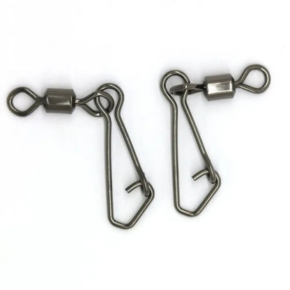 50pcs/lot Stainless Steel Fishing Bearing MS+QL Swivels Interlock Rolling Swivel with Hooked Snap Fishing Hook Connector Tackle