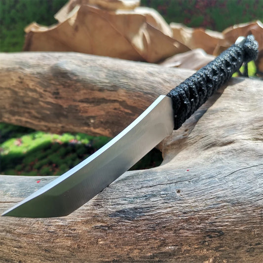 8CR15MOV Stainless Steel Blade Fixed Knife for Hunting, Hiking, and Camping with Nylon Sheath - Sharp, Durable Samurai Sword