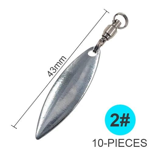 Set of 10 Willowleaf Blades Fishing Lure Accessories with Ball Bearing Swivels for Spinnerbaits and Buzzbaits - Wild Frontier Gear LLC