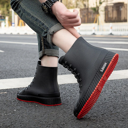 Versatile Casual Short-barreled Waterproof Shoes Men Women Lined With Fleece Warmth Anti-slip Wear-resistant Outdoors Rain Boots - Wild Frontier Gear LLC
