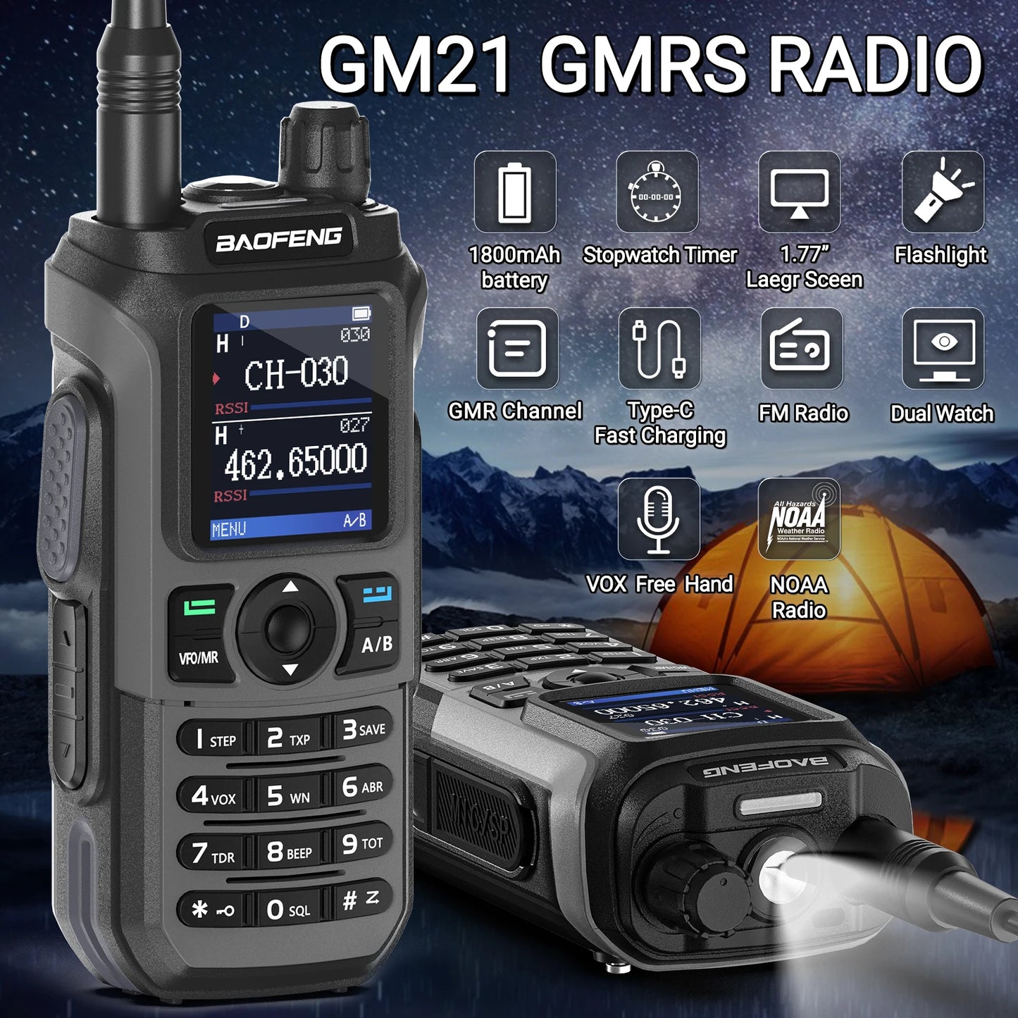 1/2PCS BAOFENG GM-21 PRO Walkie Talkie Wireless Copy Frequency Type-C NOAA Up UV-21 PRO V2 Ham Radio Two Way Radio For Hunting