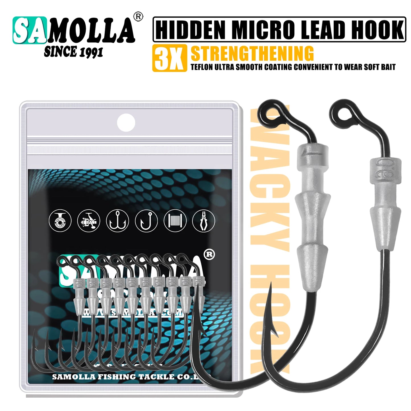 5pcs Fishing Weighted Worm Hooks For Soft Plastics Lures, Jig Head Hooks, Barbed Crank Hooks For Freshwater Saltwate