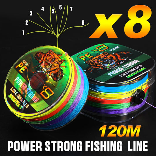 Sougayilang X8 Fihsing Line 8 Strand Braided Line 120m Japan Fishing Line 0.12-0.40mm Sinking Abrasion Resistance Fishing Lines