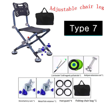 Portable Fishing Chair Folding Fish Chair 180 Degree Adjustable Backrest Four-leg Recliner Aluminum Alloy Camping Chair Stool - Wild Frontier Gear LLC