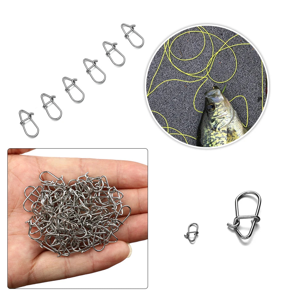 100pcs/lot nice Snap Fishing Barrel Swivel Safety Snaps Hooks Fishhook Fishing Tackle Box Accessory tool lures