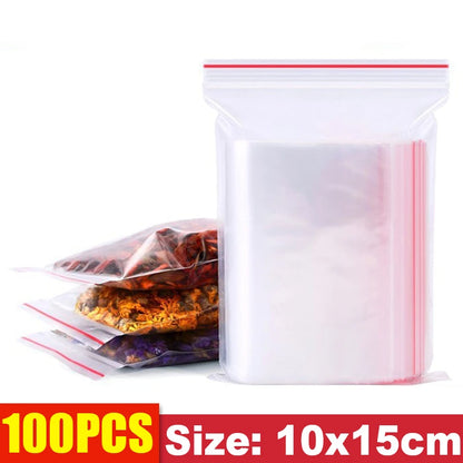 100/1000pcs Thicken Zipper Sealed Bags Clear Plastic Storage Bag for Small Jewelry Food Packing Reclosable Zippers Sealing Pouch