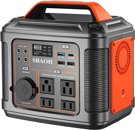 Portable Power Station, 300W 296Wh Solar Generator Quick Charge / 110V AC Outlets/DC Ports and LED Flashlight, Lithium Battery B Wild Frontier Gear LLC