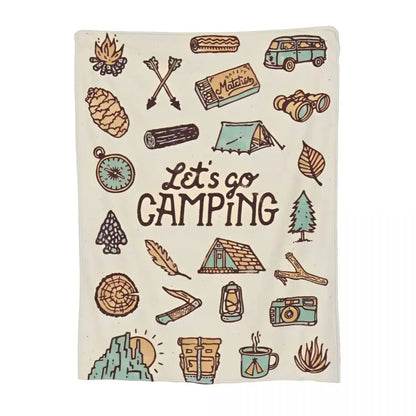 CamperVan Knitted Blanket Fleece Summer Happy Camper Lightweight Throw Blankets for Car Sofa Couch Bedroom Quilt Wild Frontier Gear LLC