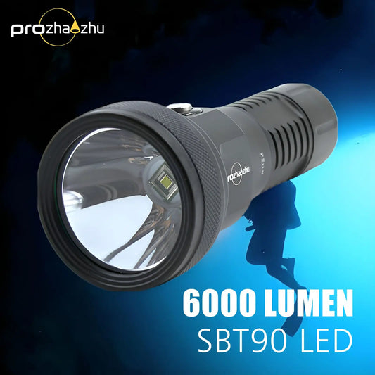 SBT90.2 LED Super Bright Scuba Diving Flashlight Aluminum Alloy 26650 Li-ion Rechargeable Dive Torch IP68 Waterproof 100M
