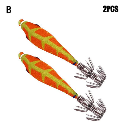 68mm Noctilucent Squid and Shrimp Fishing Lure Jigs - 2 Pack Artificial Bait for Ocean Fishing - Wild Frontier Gear LLC