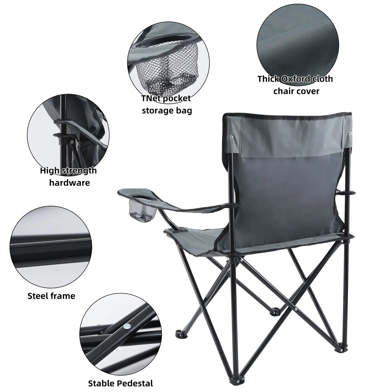 Portable Folding Grey Camping Chair, 1-Pack - Wild Frontier Gear LLC