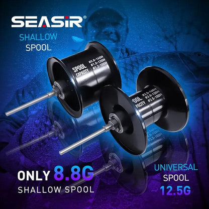 SEASIR CAST-X Baitcasting Fishing Reel with Dual Spools, 7.3:1 Gear Ratio, Lightweight Aluminum, Carbon Grip for Freshwater and Saltwater Fishing - Wild Frontier Gear LLC