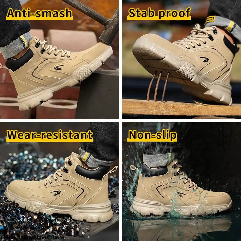 Men Steel Toe Safety Work Boots Indestructible Construction Safety Boots Puncture Proof Male Work Shoes Protective Footwear - Wild Frontier Gear LLC