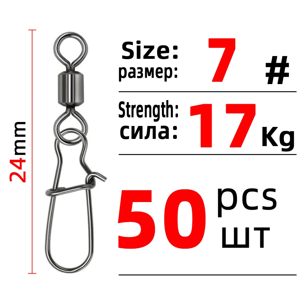 DNDYUJU 10 To 50X Fishing Swivel Snap Pin Bearing Rolling Swivel Stainless Steel Snap Fishing Connector Fishhook Lure Tools