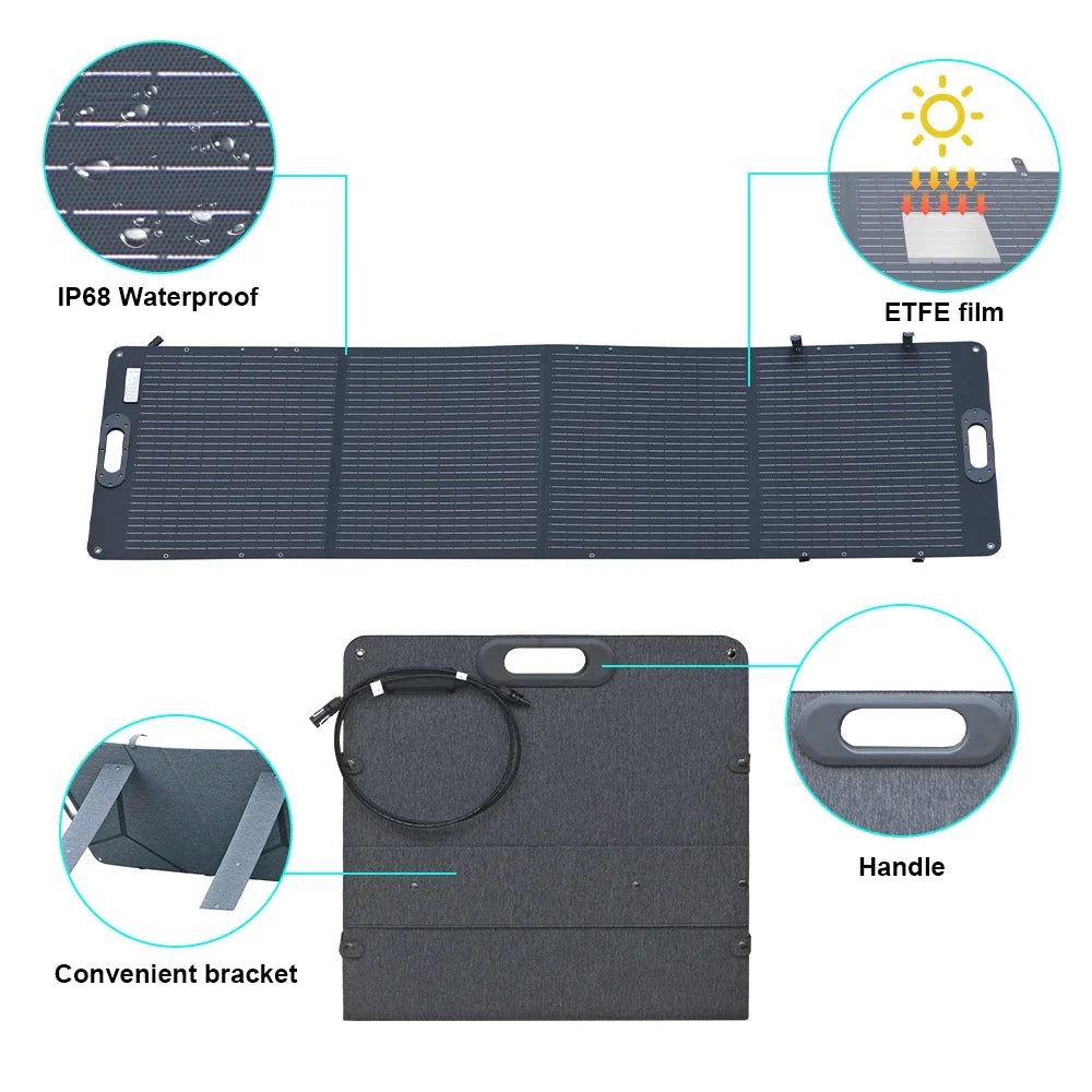 200W ETFE Flexible Foldable Solar Panel 100W Camping Portable Folding Solar Panel Kit High Efficience Travel&Phone&Boat&RV 20.5V Wild Frontier Gear LLC