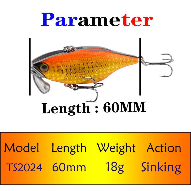 TeStar 60mm 18g Long-Casting Vibration Fishing Lure with 3D Eyes - Artificial Wobbler for Bass and Trout - Wild Frontier Gear LLC