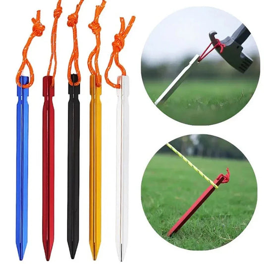 6Pcs Canopy Tent Pegs Aluminum Alloy Outdoor Garden Stakes Ground Nail With Cord For Camping Backpacking Hiking Tent Accessories Wild Frontier Gear LLC