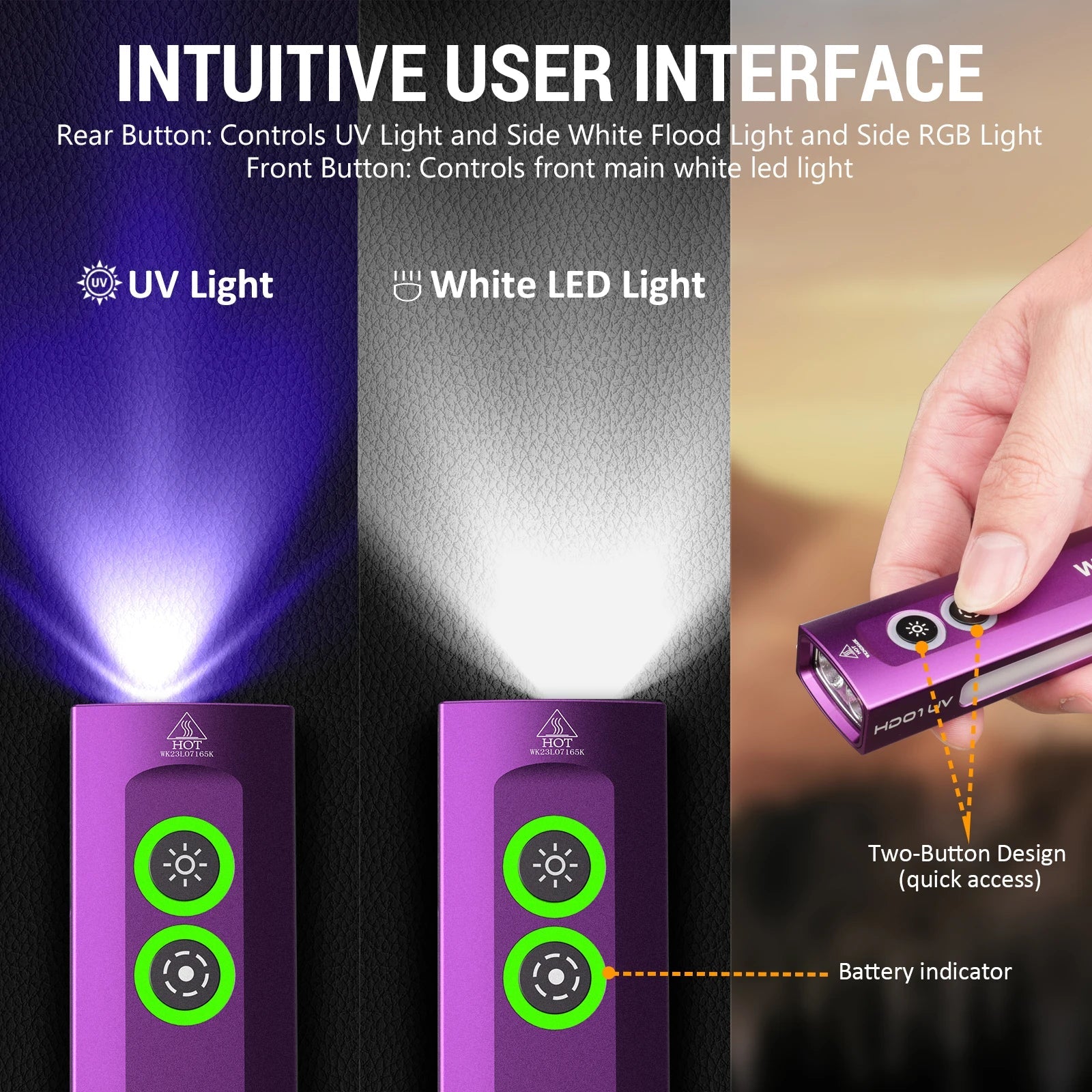 Wurkkos HD01 UV Multifunctional EDC Flashlight 1200 LM with 365nm UV light White flood 90CRI LED Side RGB Lights IP65 Waterproof Wild Frontier Gear LLC