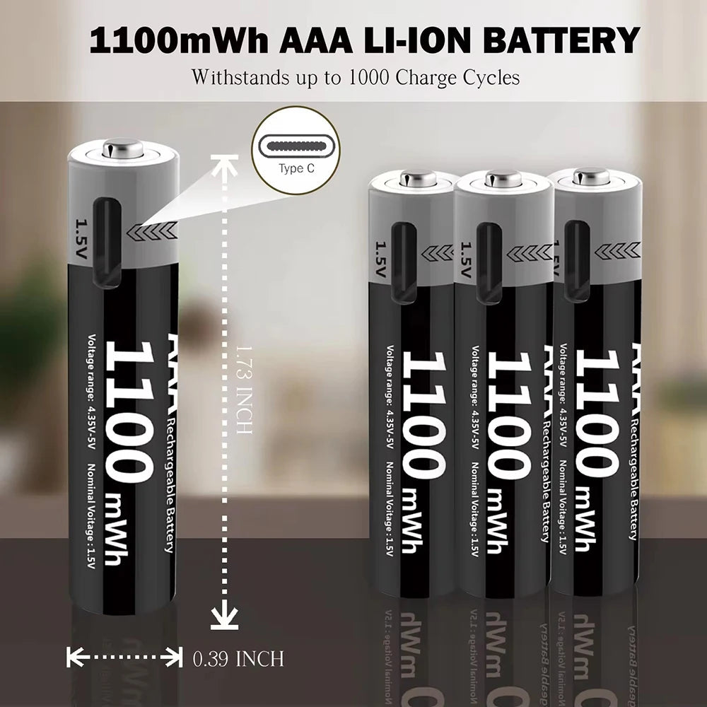 MATOV 1.5V AAA USB Li-ion Rechargeable Battery Aaa 1.5V 1100mWh Lithium Batteries with 4-in-1 Cable for Toys Camera Flashlight Wild Frontier Gear LLC