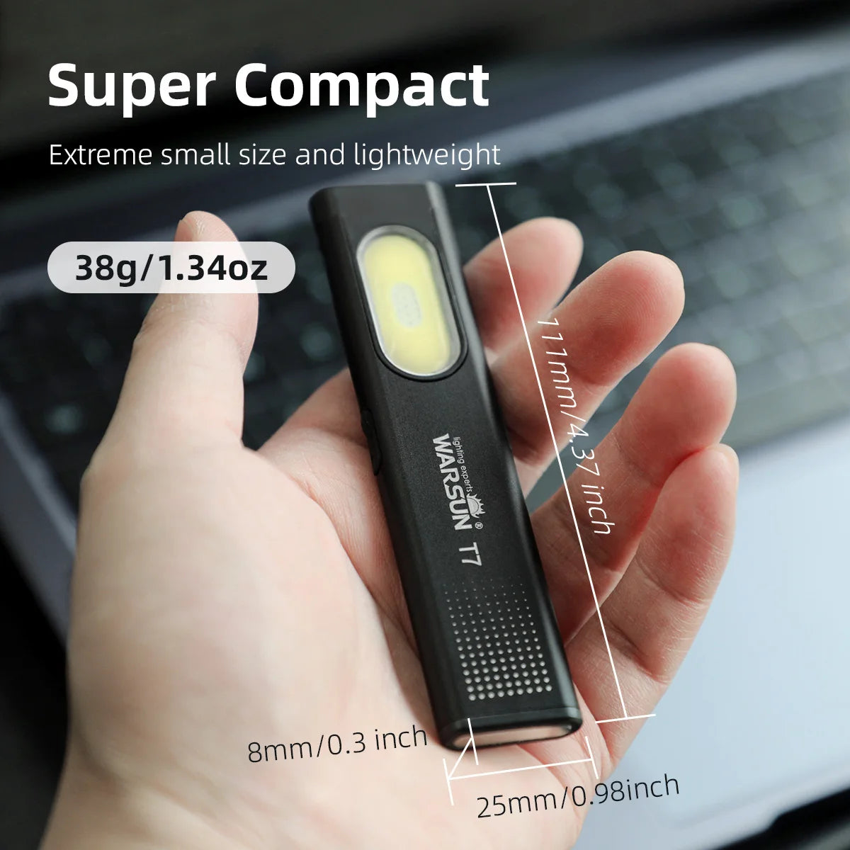 WARSUN Compact Multi-Mode Pocket LED Flashlight T7 - 675LM, USB-C Rechargeable, IPX4, Dual Material, Red/Blue Strobe