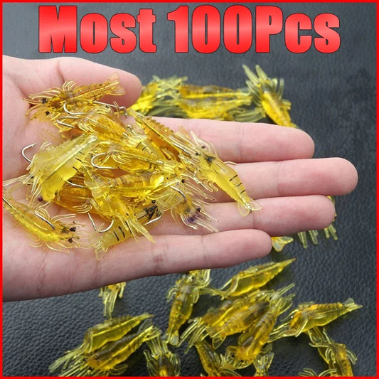 Soft Silicone Simulation Shrimp Lure With Hook Artificial Baits Fishing Lures Fishing Accessory Set 5/10/20/50/100PCS Optional