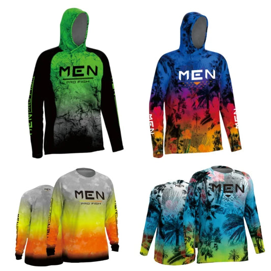 Summer Hooded Outdoor Long Sleeved Fishing Shirt UV Protection Fishing Shirt Men Breathable Quick Dry Sun Protection T-Shirts - Wild Frontier Gear LLC