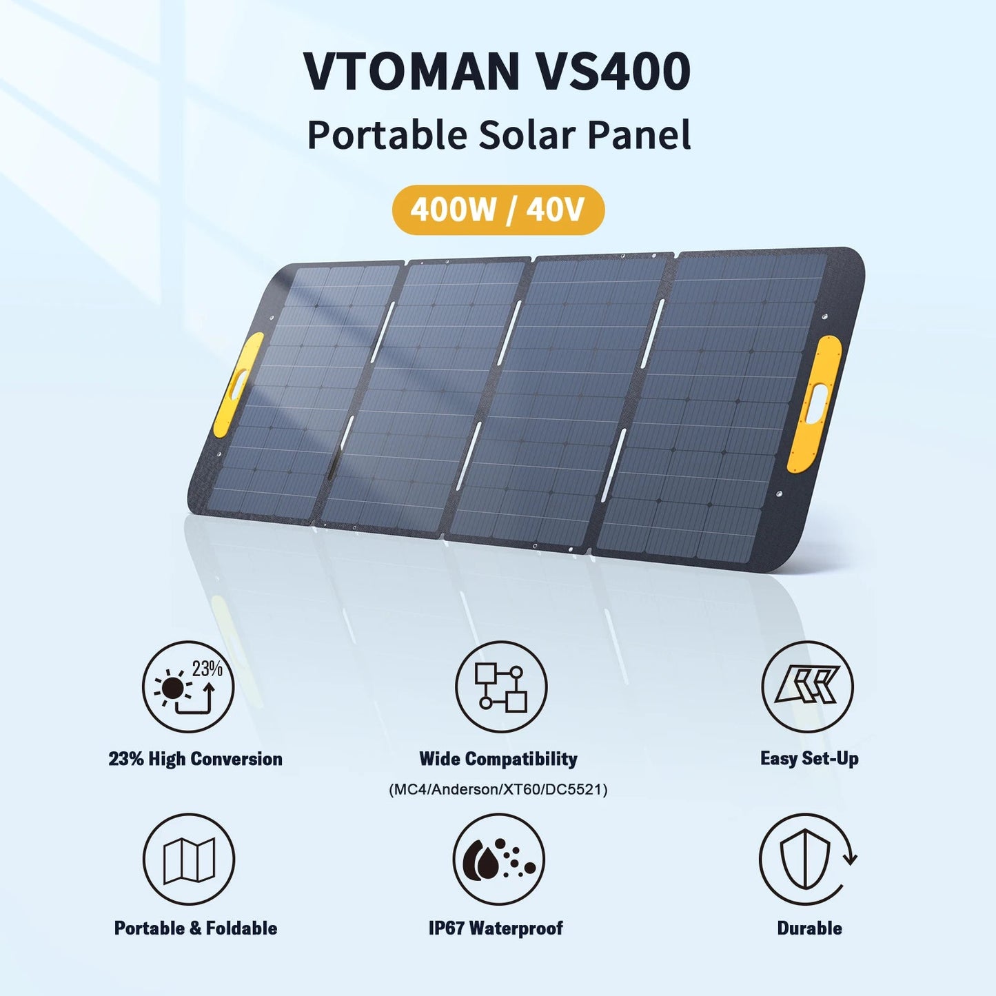 VTOMAN VS400W Foldable Solar Panels Cell 40.32V Portable Solar Charging Panel Complete Kit for Outdoor Tourism Power Station Wild Frontier Gear LLC