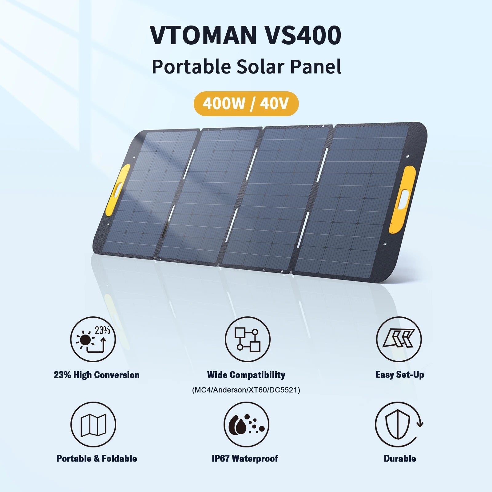 VTOMAN VS400W Foldable Solar Panels Cell 40.32V Portable Solar Charging Panel Complete Kit for Outdoor Tourism Power Station Wild Frontier Gear LLC