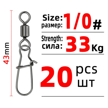 DNDYUJU 10 To 50X Fishing Swivel Snap Pin Bearing Rolling Swivel Stainless Steel Snap Fishing Connector Fishhook Lure Tools