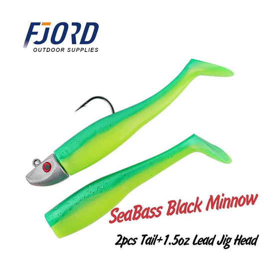 FJORD 42g Black Minnow Soft Jig Head Fishing Lure for Sea Bass and Pike - 127mm Easy Shiner Bait Accessories - Wild Frontier Gear LLC