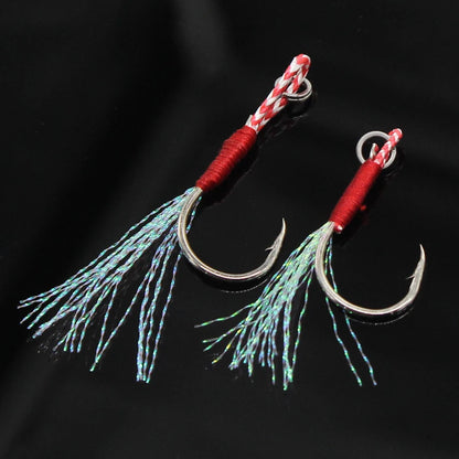 10PCS/Lot Carbon Steel Cast Jig Assist Fishing Hooks Thread Feather Lure Fishing Tackle Slow Jigging Head Hook Lure Accessories