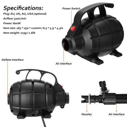 Air Pump Portable Convenient Small Size Home Household Camping Utility Tool Air Bed Air Mat Air Inflation Tool Quick Safety Wild Frontier Gear LLC