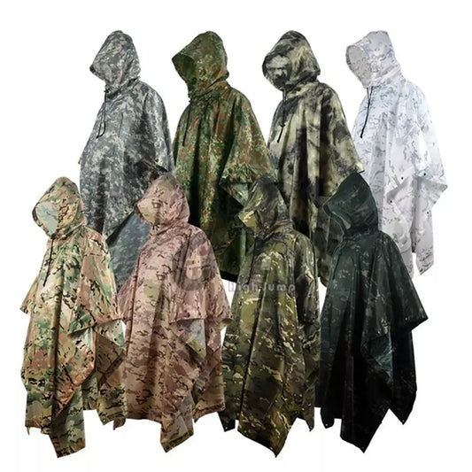 Outdoor Military Poncho 210T+PU Army War Tactical Raincoat Hunting Ghillie Suit Birdwatching Umbrella Rain Gear Home accessories