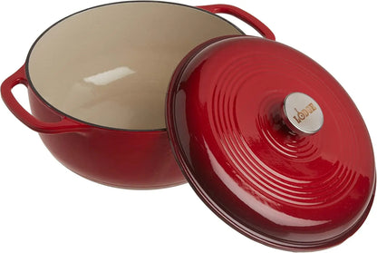 Lodge 6 Quart Enameled Cast Iron Dutch Oven with Lid – Dual Handles – Oven Safe up to 500° F or on Stovetop - Use to Marinate Wild Frontier Gear LLC