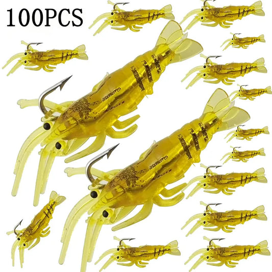 Soft Silicone Simulation Shrimp Lure With Hook Artificial Baits Fishing Lures Fishing Accessory Set 5/10/20/50/100PCS Optional