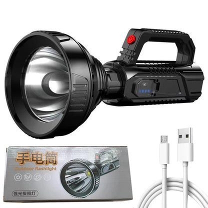 LED Flashlight Strong Light 3 Modes Portable Handheld Spotlight USB Rechargeable Life Waterproof for Hiking Fishing Emergency